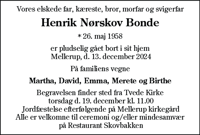 Dødsannonce for Henrik Nørskov Bonde
