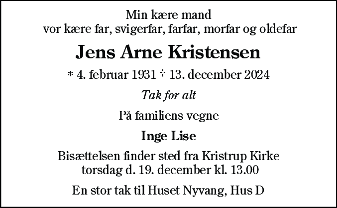 Dødsannonce for Jens Arne Kristensen