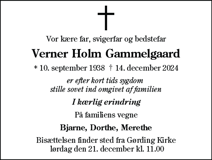 Dødsannonce for Verner Holm Gammelgaard
