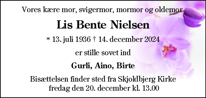 Dødsannonce for Lis Bente Nielsen