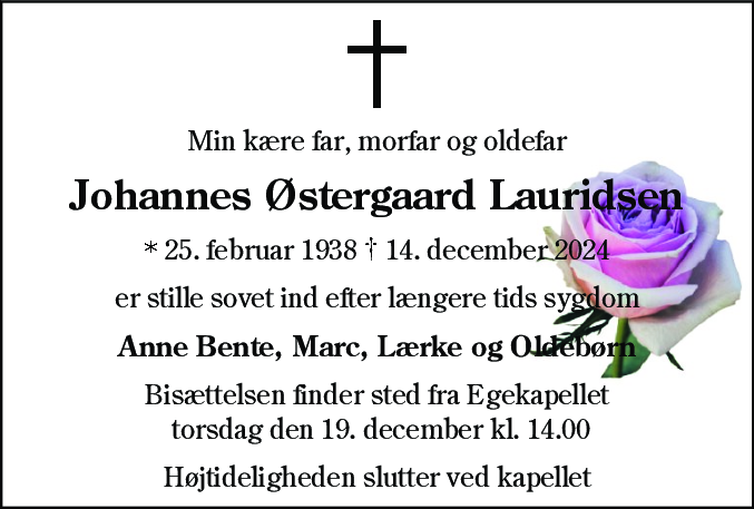 Dødsannonce for Johannes Østergaard Lauridsen
