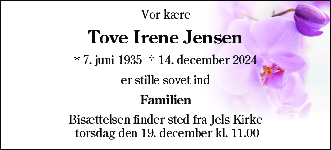 Dødsannonce for Tove Irene Jensen