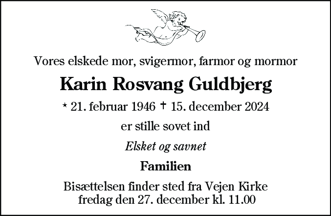 Dødsannonce for Karin Rosvang Guldbjerg