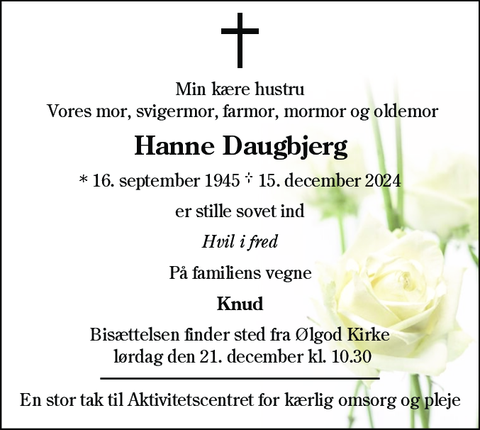 Dødsannonce for Hanne Daugbjerg