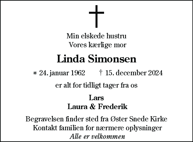 Dødsannonce for Linda Simonsen