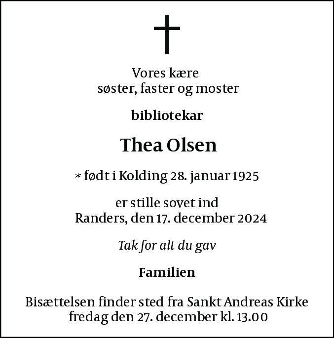 Dødsannonce for Thea Olsen