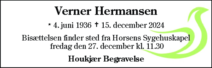 Dødsannonce for Verner Hermansen