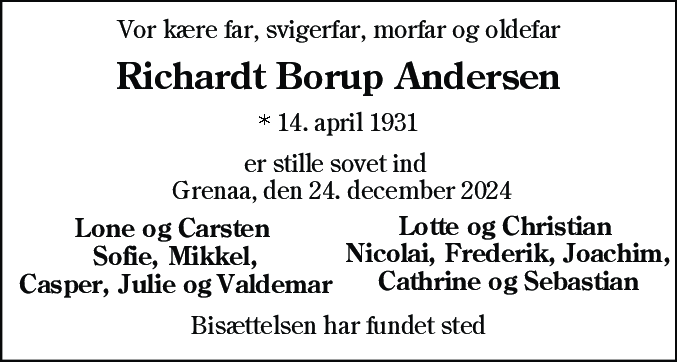 Dødsannonce for Richardt Borup Andersen