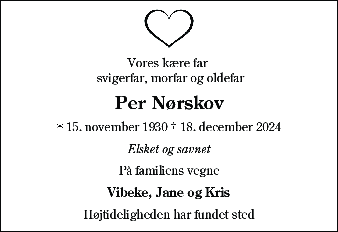 Dødsannonce for Peder Nørskov