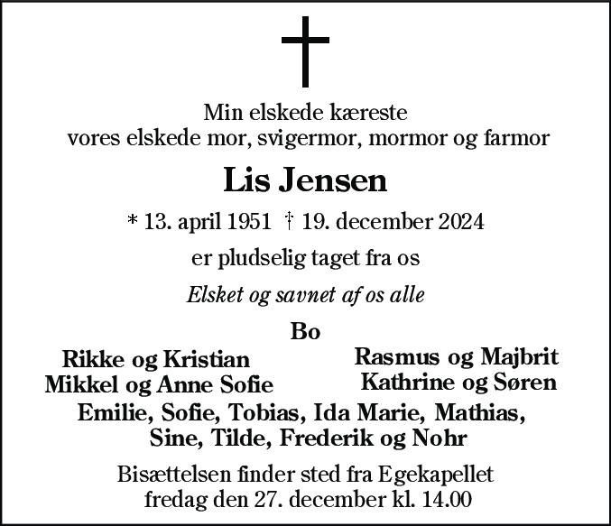 Dødsannonce for Lis Jensen
