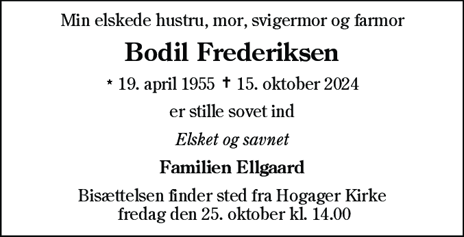 Dødsannonce for Bodil Frederiksen