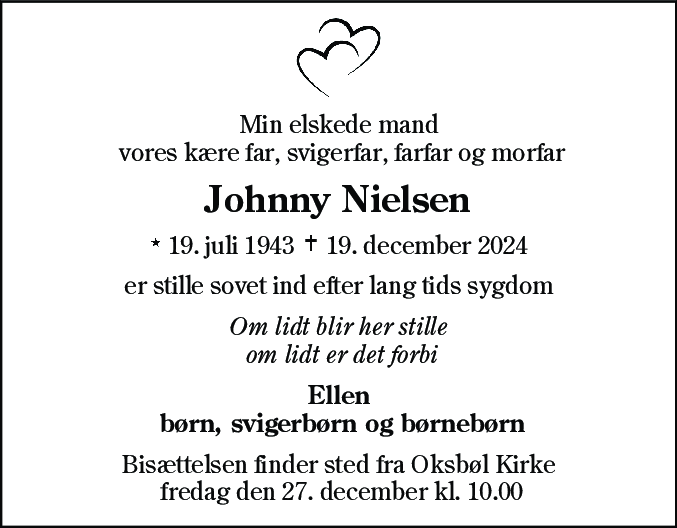 Dødsannonce for Johnny Nielsen