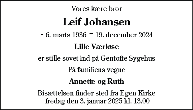 Dødsannonce for Leif Johansen