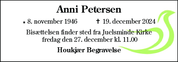 Dødsannonce for Anni Petersen