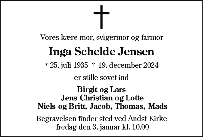 Dødsannonce for Inga Jensen