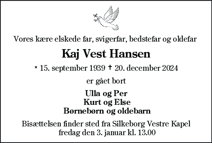 Dødsannonce for Kaj Vest Hansen