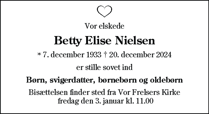 Dødsannonce for Betty Elise Nielsen