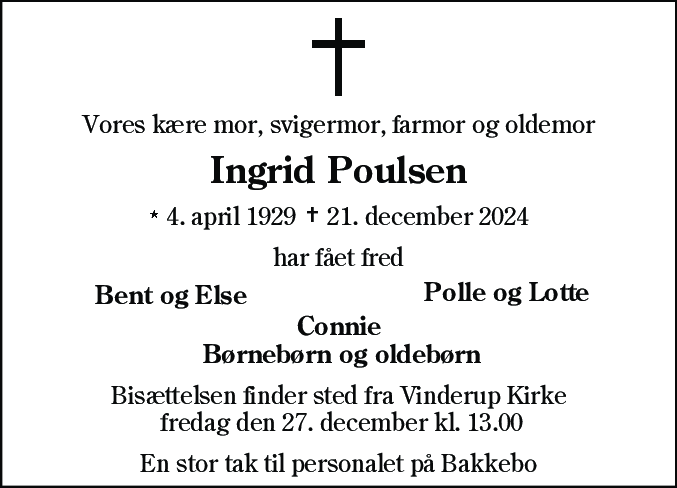 Dødsannonce for Ingrid Jensen Poulsen