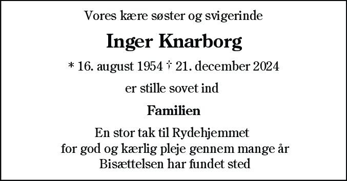 Dødsannonce for Inger Knarborg