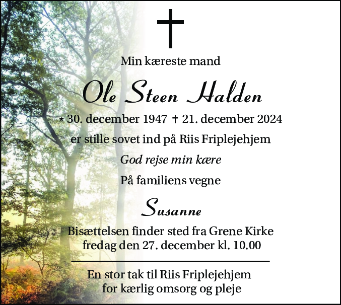 Dødsannonce for Ole Steen Halden
