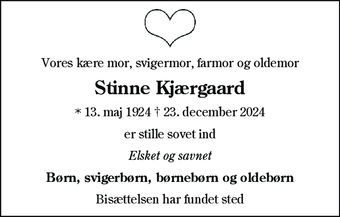 Dødsannonce for Kirstine Kjærgaard