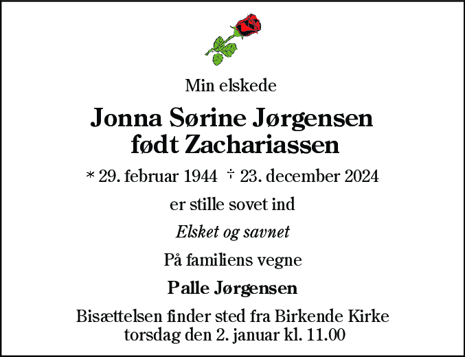 Dødsannonce for Jonna Sørine Jørgensen