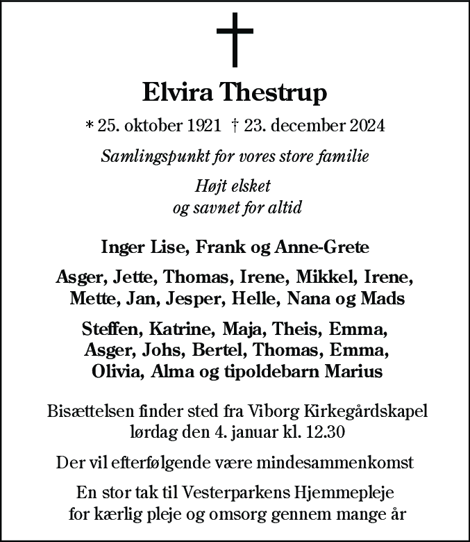 Dødsannonce for Elvira Thestrup