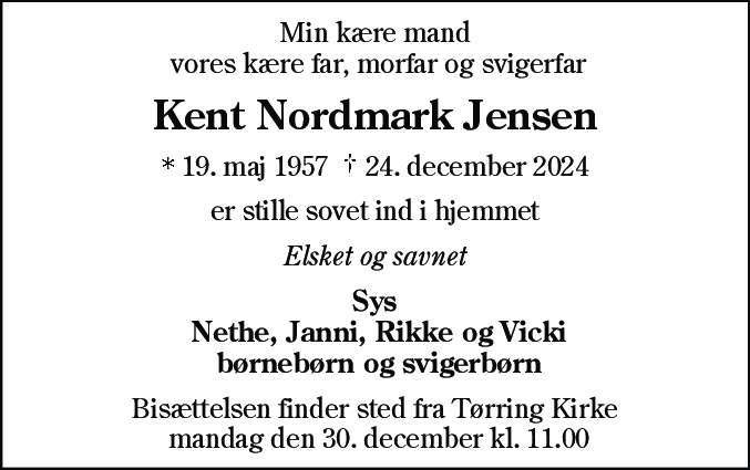 Dødsannonce for Kent Nordmark Jensen
