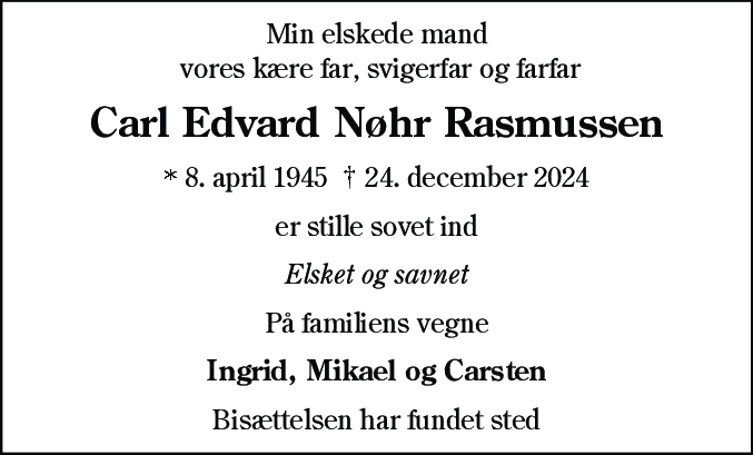 Dødsannonce for Carl Edvard Nøhr Rasmussen