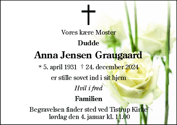 Dødsannonce for Anna Jensen Graugaard