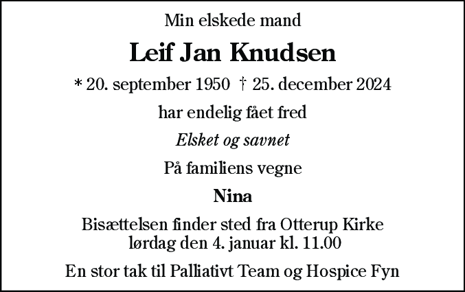 Dødsannonce for Leif Jan Knudsen
