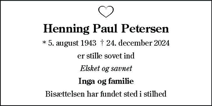 Dødsannonce for Henning Paul Petersen