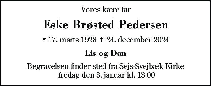 Dødsannonce for Eske Brøsted Pedersen