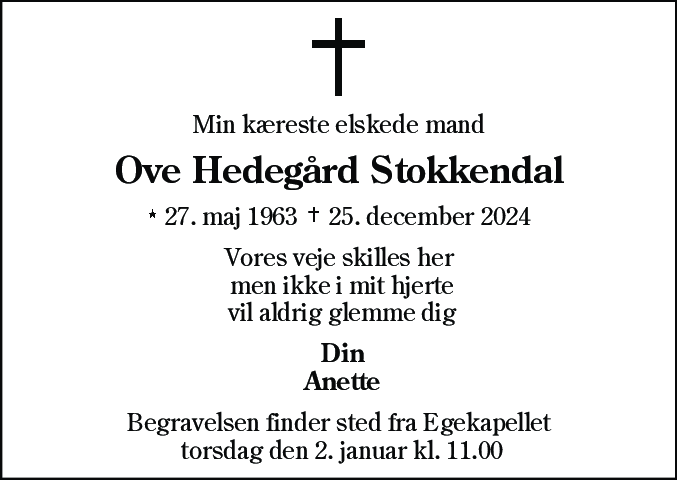 Dødsannonce for Ove Hedegård Stokkendahl