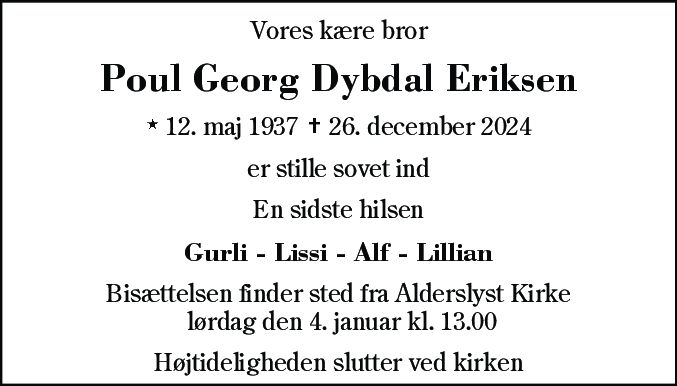 Dødsannonce for Poul Georg Dybdal Eriksen