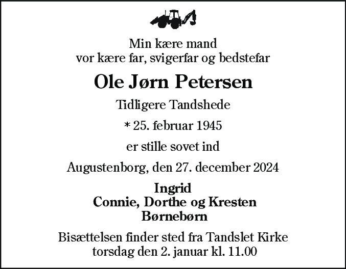 Dødsannonce for Ole Jørn Petersen