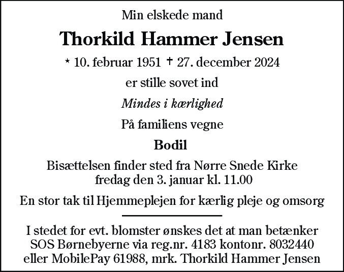 Dødsannonce for Thorkild Hammer Jensen