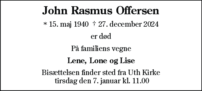 Dødsannonce for John Rasmus Offersen