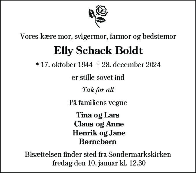 Dødsannonce for Elly Schack Boldt