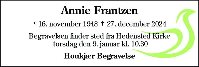 Dødsannonce for Annie Frantzen