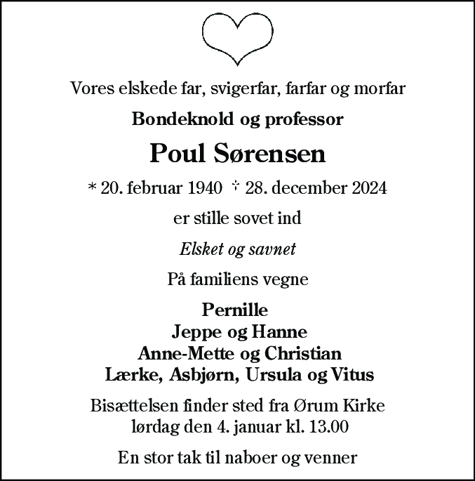 Dødsannonce for Poul Sørensen