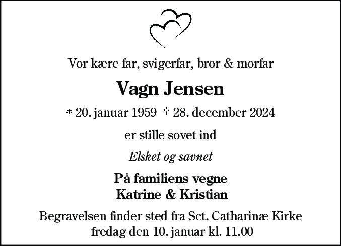Dødsannonce for Vagn Jensen