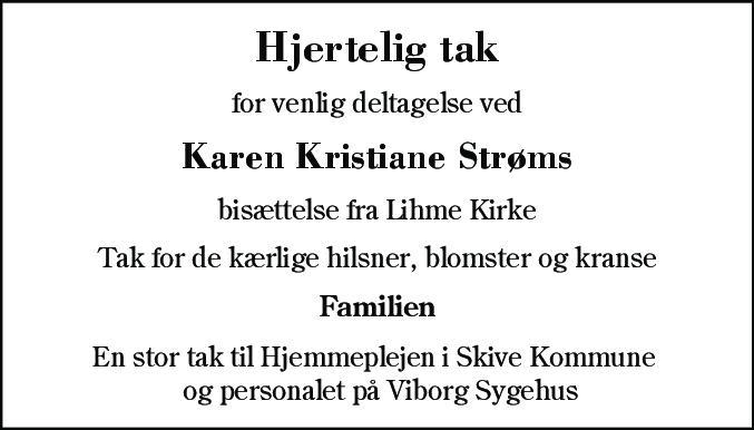 Dødsannonce for Karen Kristiane Strøm
