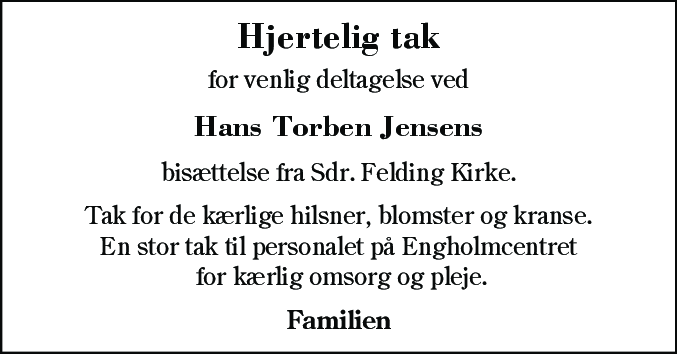 Dødsannonce for Hans Torben Jensen