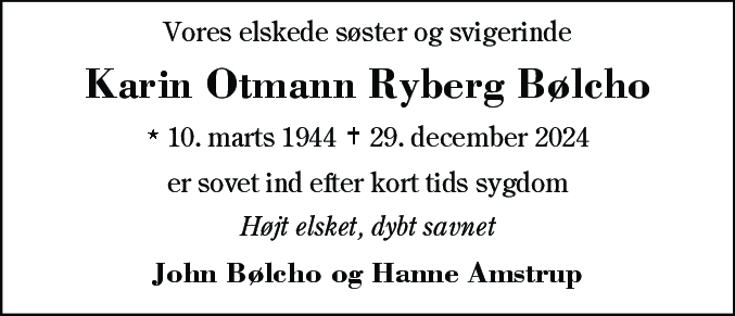 Dødsannonce for Karin Otmann Bølcho