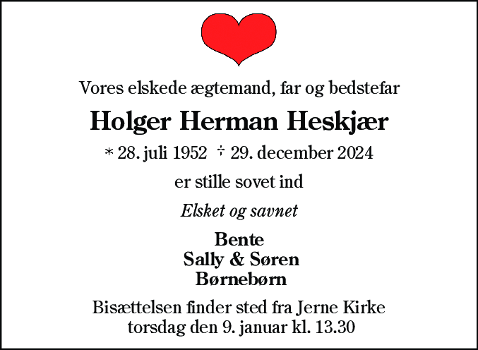 Dødsannonce for Holger Herman Heskjær