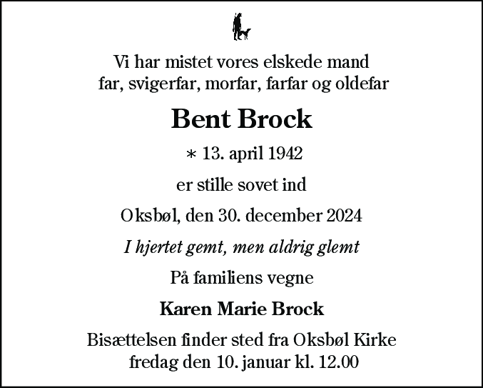 Dødsannonce for Bent Christian Brock