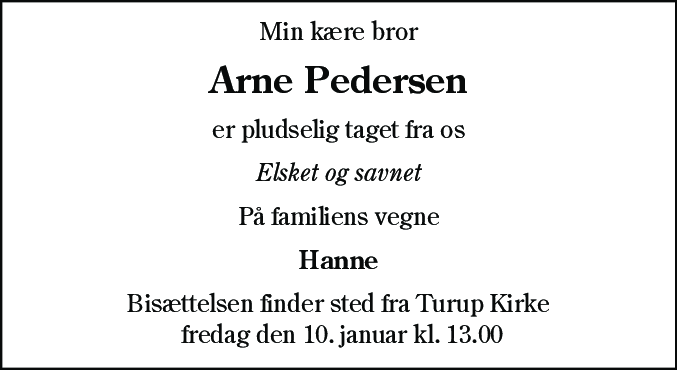 Dødsannonce for Arne Erik Pedersen