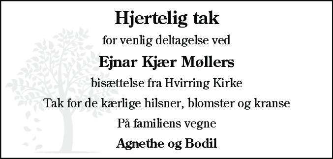 Dødsannonce for Ejnar Kjær Møller