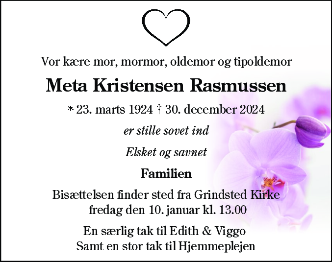 Dødsannonce for Meta Kristensen Rasmussen